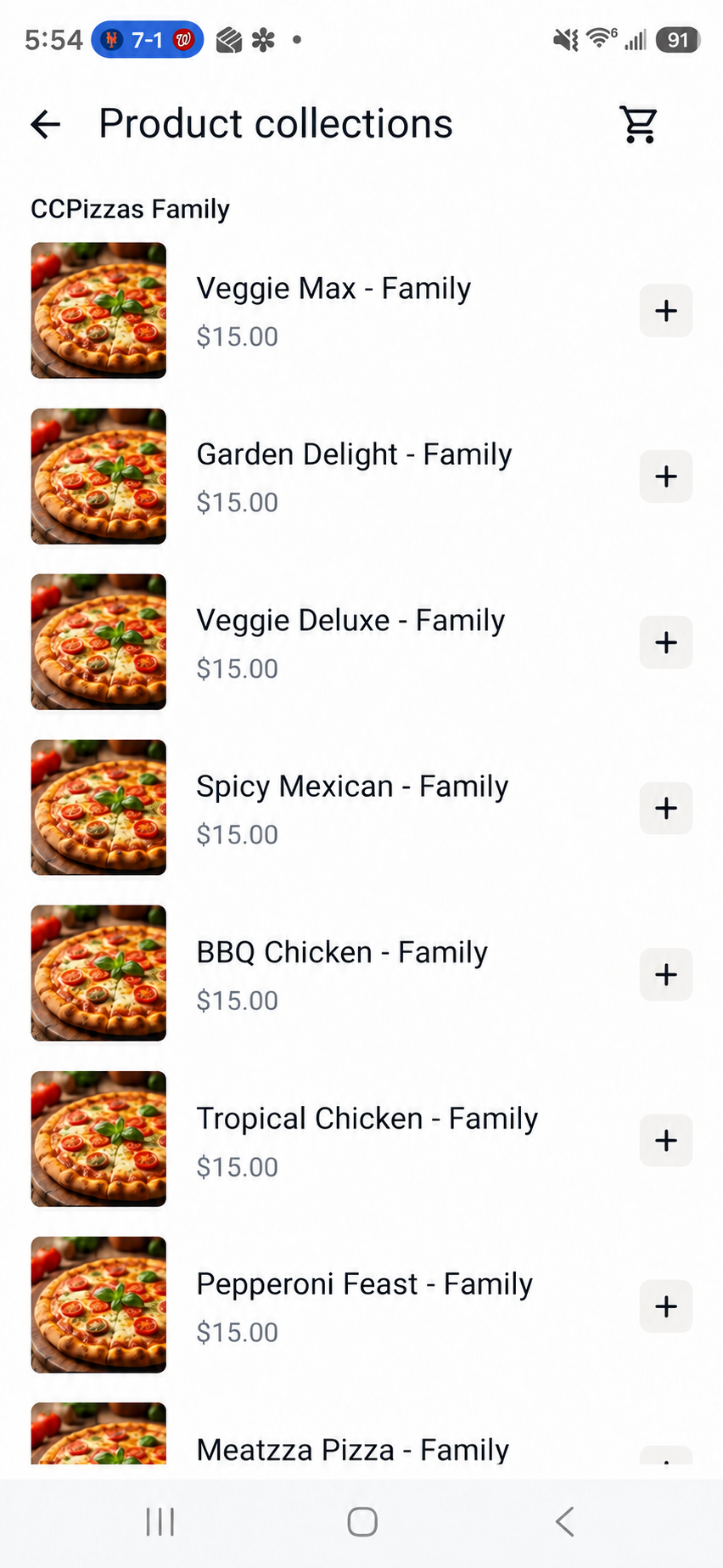 WhatsApp product collection adapted from real ordering with pizza menu items and prices